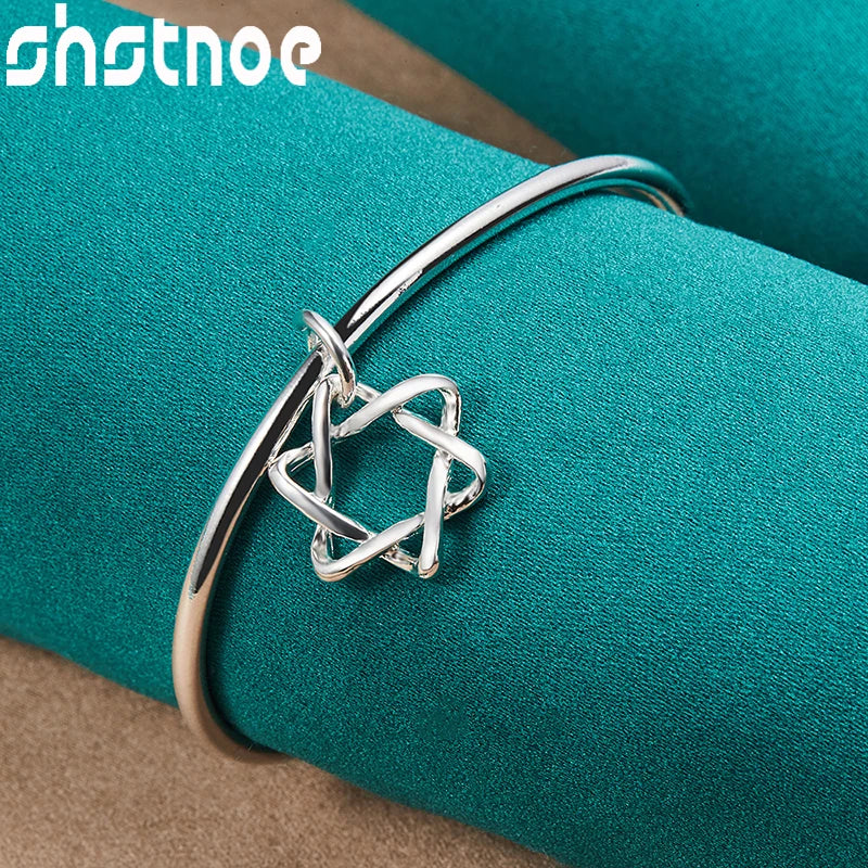 925 Silver Star Of David Bangle Adjustable Opening Charm Jewelry