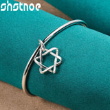 925 Silver Star Of David Bangle Adjustable Opening Charm Jewelry