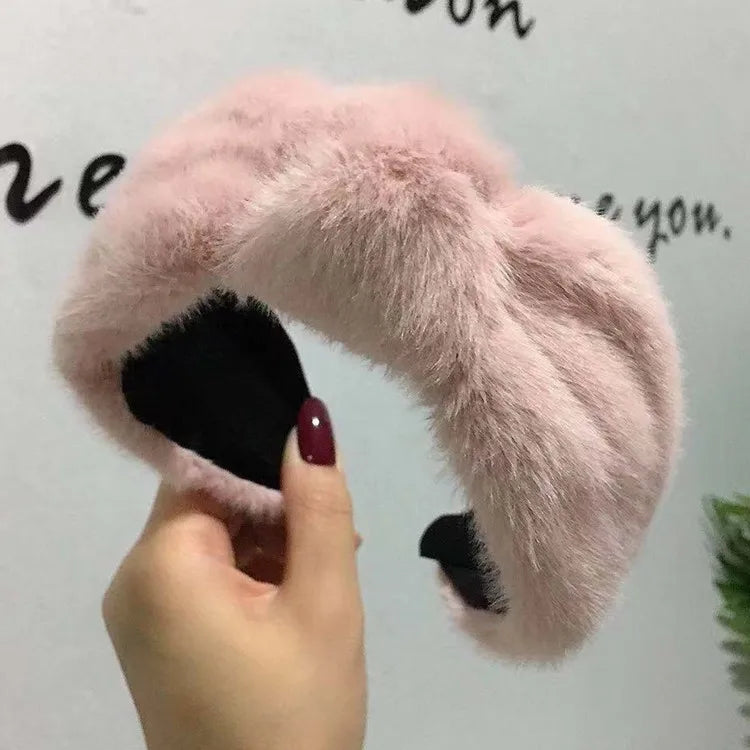Plush Bow Knot Cross Wide Side Hair Band Bezel Hair Hoop Girls Headband
