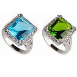 Peridot CZ Hyperbole Rhodium Plated Engagement Ring R751 R752