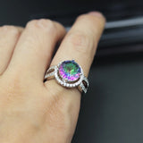 Rainbow & CZ Rhodium Plated Wedding Ring Sz 6-9