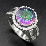 Rainbow & CZ Rhodium Plated Wedding Ring Sz 6-9