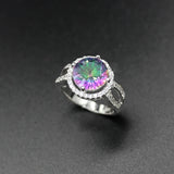 Rainbow & CZ Rhodium Plated Wedding Ring Sz 6-9
