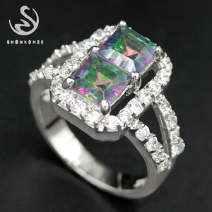 Rainbow CZ Rhodium Plated Wedding Ring Size 6-9