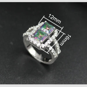 Rainbow CZ Rhodium Plated Wedding Ring Size 6-9