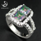 Rainbow CZ Rhodium Plated Wedding Ring Size 6-9