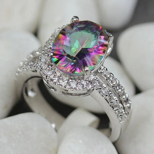 Rainbow CZ Rhodium Plated Wedding Ring - R775