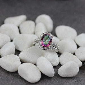 Rainbow CZ Rhodium Plated Wedding Ring - R775