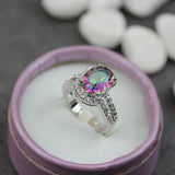 Rainbow CZ Rhodium Plated Wedding Ring - R775