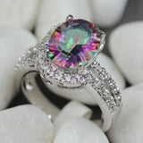 Rainbow CZ Rhodium Plated Wedding Ring - R775