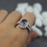 Rainbow CZ Rhodium Plated Wedding Ring - R775