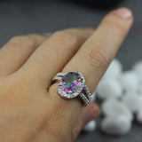 Rainbow CZ Rhodium Plated Wedding Ring - R775