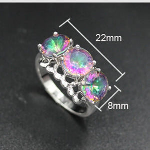 Rainbow CZ Rhodium Plated Wedding Ring Size 6-9