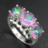 Rainbow CZ Rhodium Plated Wedding Ring Size 6-9