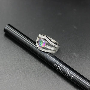 Rainbow CZ Engagement Wedding Ring Rhodium Plated R789 Size 6 8 9