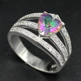 Rainbow CZ Engagement Wedding Ring Rhodium Plated R789 Size 6 8 9