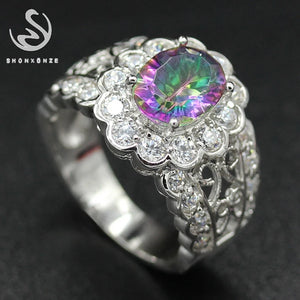 Rainbow CZ Engagement Wedding Ring Size 6 7 8