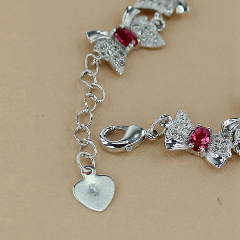 Vintage Red CZ Wedding Bracelet Rhodium Plated