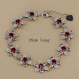 Vintage Red Cubic Zirconia Wedding Bracelet Rhodium Plated