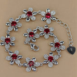 Vintage Red Cubic Zirconia Wedding Bracelet Rhodium Plated