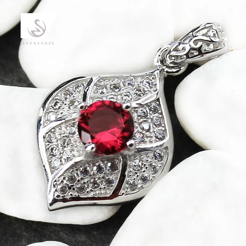 Red Cubic Zirconia Rhodium Plated Wedding Pendant for Women