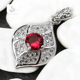 Red Cubic Zirconia Rhodium Plated Wedding Pendant for Women