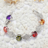 Women's Charm Bracelet Red Purple Morganite Peridot CZ Rhodium Plated