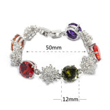 Women's Charm Bracelet Red Purple Morganite Peridot CZ Rhodium Plated