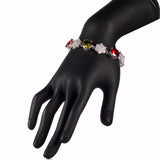 Women's Charm Bracelet Red Purple Morganite Peridot CZ Rhodium Plated