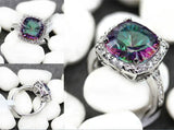 Rainbow CZ Rhodium Plated Engagement Ring
