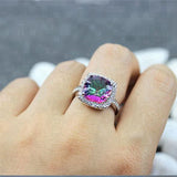 Rainbow CZ Rhodium Plated Engagement Ring