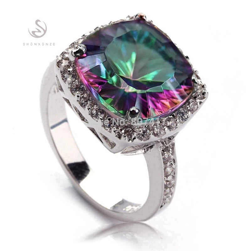 Rainbow CZ Rhodium Plated Engagement Ring