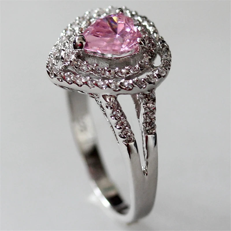 Vintage Pink CZ Rhodium Plated Ring R557 Size 6-9