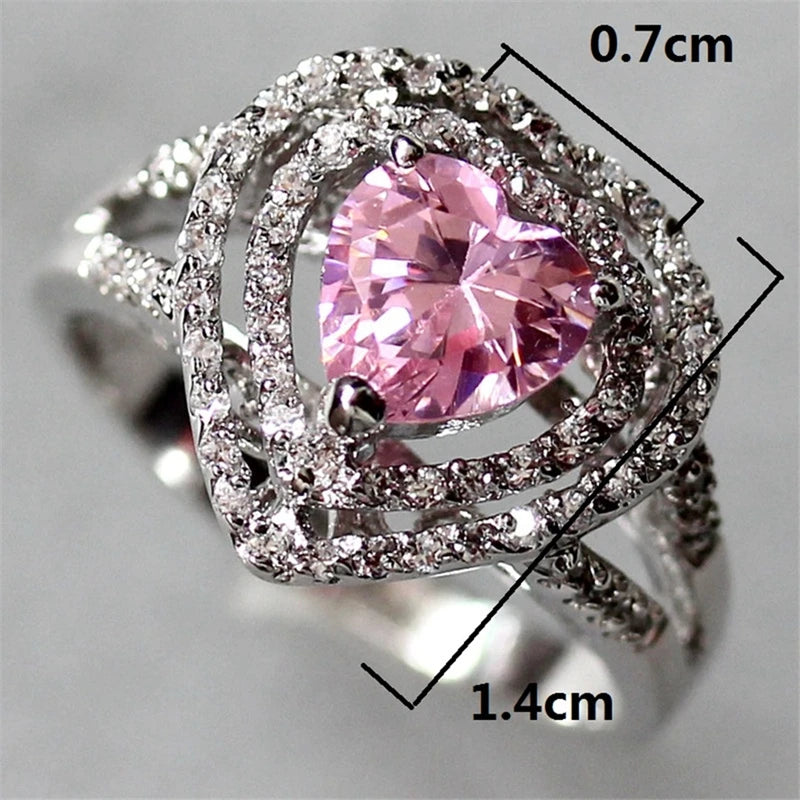 Vintage Pink CZ Rhodium Plated Ring R557 Size 6-9