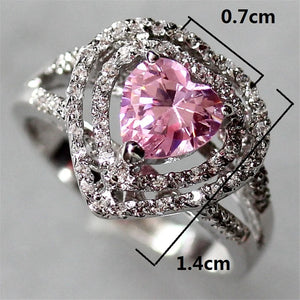 Vintage Pink CZ Rhodium Plated Ring R557 Size 6-9