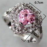 Vintage Pink CZ Rhodium Plated Ring R557 Size 6-9