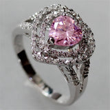 Vintage Pink CZ Rhodium Plated Ring R557 Size 6-9