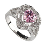 Vintage Pink CZ Rhodium Plated Ring R557 Size 6-9