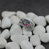 Rainbow CZ Rock Rhodium Plated Engagement Ring R774 Size 6-9