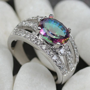 Rainbow CZ Rock Rhodium Plated Engagement Ring R774 Size 6-9