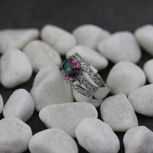 Rainbow CZ Rock Rhodium Plated Engagement Ring R774 Size 6-9