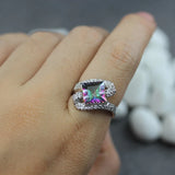 Rainbow CZ Engagement Ring Rhodium Plated Size 6-9