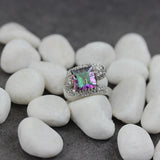 Rainbow CZ Engagement Ring Rhodium Plated Size 6-9
