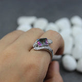 Rainbow CZ Engagement Ring Rhodium Plated Size 6-9
