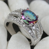 Rainbow CZ Rock Rhodium Plated Engagement Ring R774 Size 6-9