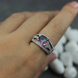 Rainbow CZ Rock Rhodium Plated Engagement Ring R774 Size 6-9