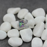 Rainbow CZ Engagement Ring Rhodium Plated Size 6-9