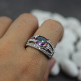 Rainbow CZ Rock Rhodium Plated Engagement Ring R774 Size 6-9