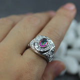 Rainbow CZ Engagement Ring Rhodium Plated R778 Size 6 7 8 9