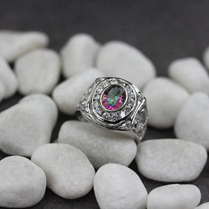 Rainbow CZ Engagement Ring Rhodium Plated R778 Size 6 7 8 9